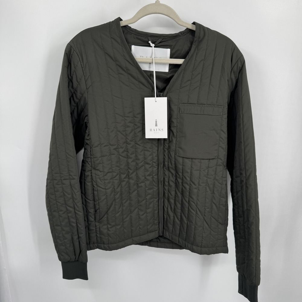 Rains Unisex Liner Jacket XS/S Green Quilted Full Zip Lightweight Gorpcore Layer